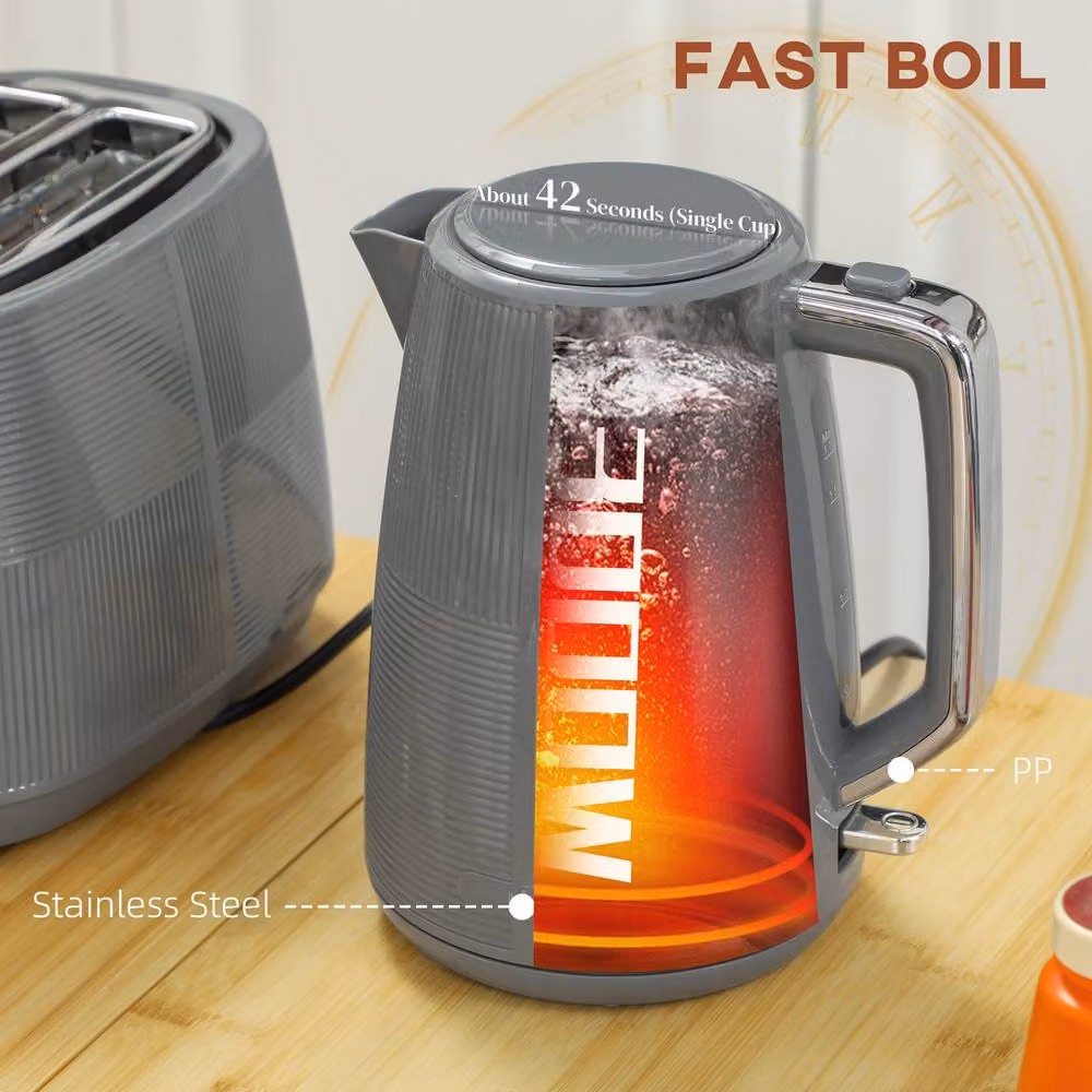 STILVORA Kettle and Toaster Set in Grey with 1.7L Kettle – 5
