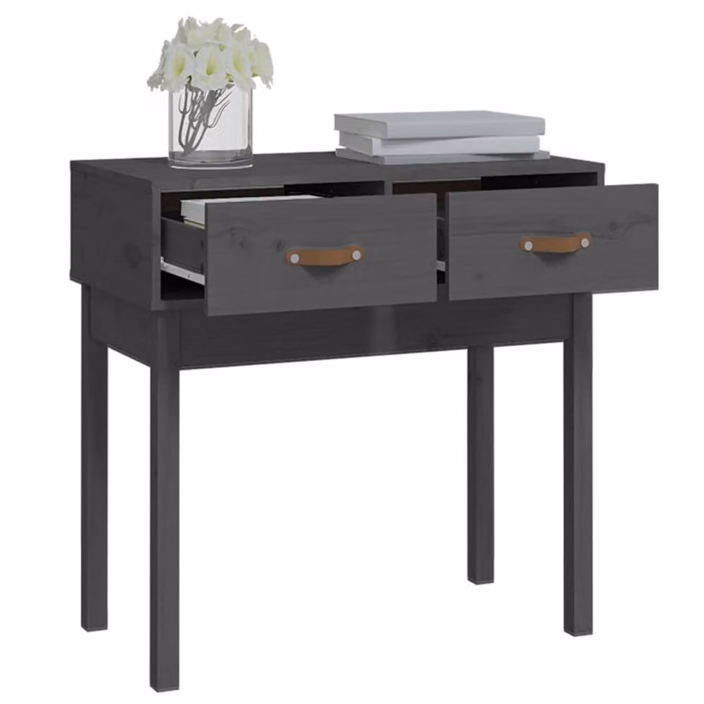 Berkfield Home Beautiful Grey Solid Pine Wood Console Table W: 76.5 cm, D: 40 cm, H: 75 cm – 5