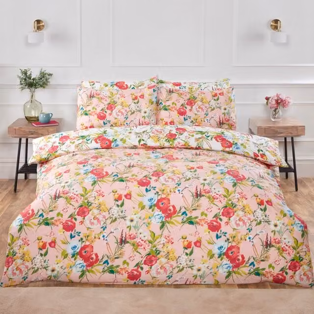 Rapport Home Ashbourne Reversible Floral Microfibre Duvet Cover Set, Pink, W: 180 cm, H: 200 cm