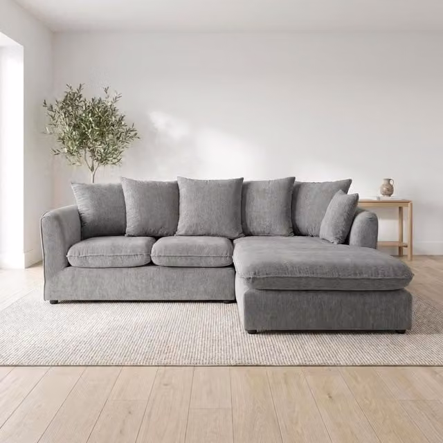 Abakus Direct Lucas Right Facing Corner Sofa in Grey Water Repellent Velvet Chenille – 1