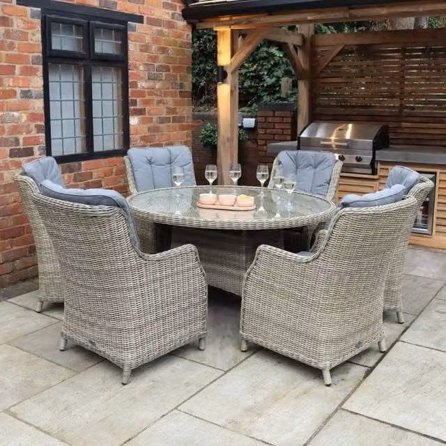 Royalcraft Wentworth 6 Seater Round Glass Top Dining Set in Beige – 1
