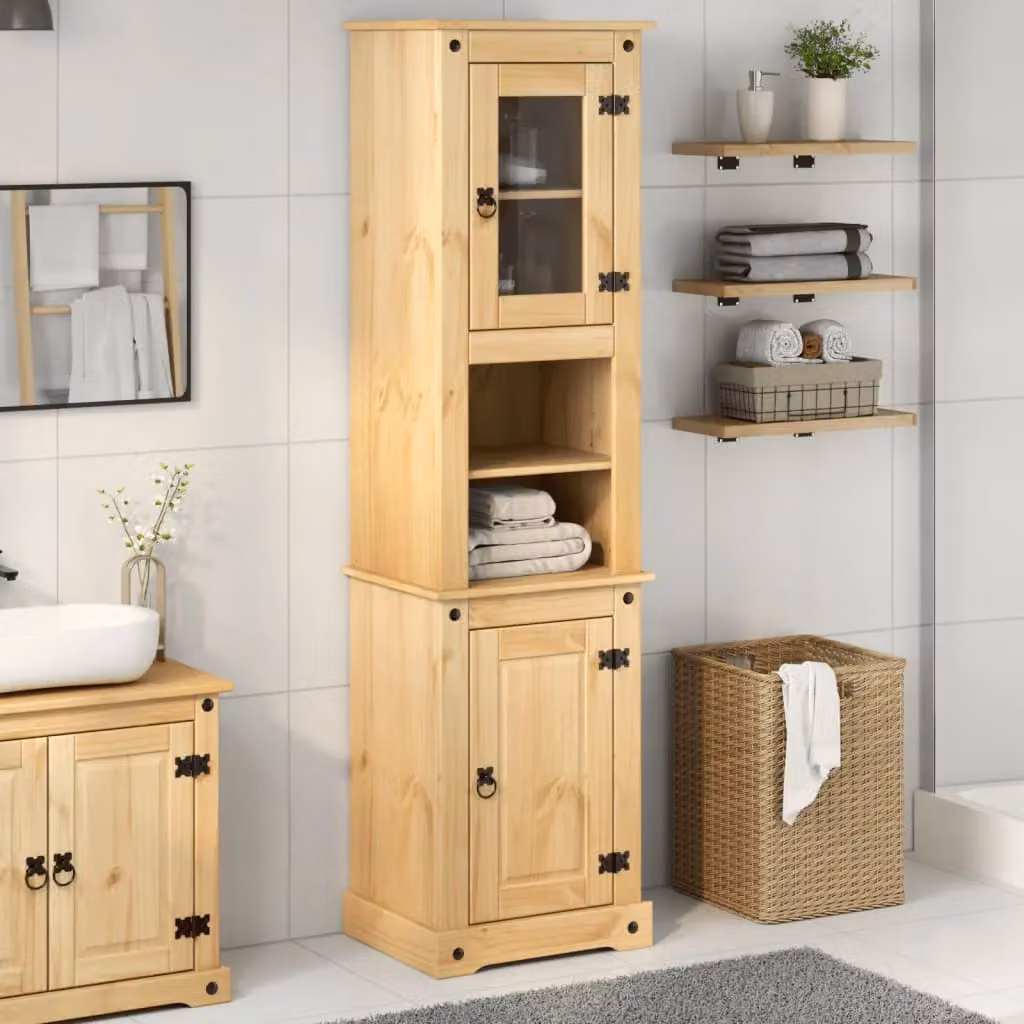Berkfield Home Corona Freestanding Bathroom Cabinet in Brown Solid Pine, W/D/H: 50 x 40 x 185 cm – 2