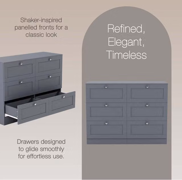 Vida Designs Altino 6 Drawer Chest in Grey