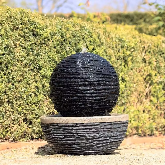 Primrose Black Stacked Slate Effect Sphere Cascade Water Feature with Lights