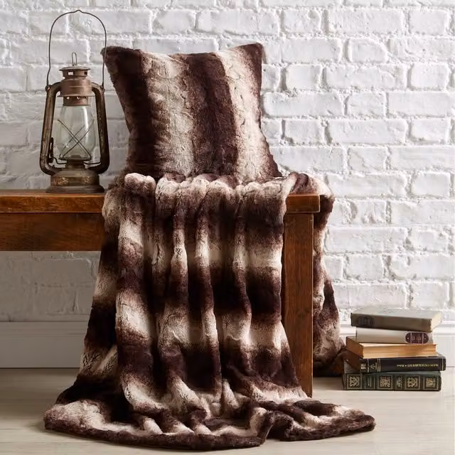 Bellissimo Luxury Faux Fur Throw in Brown, W: 130 cm, L: 180 cm