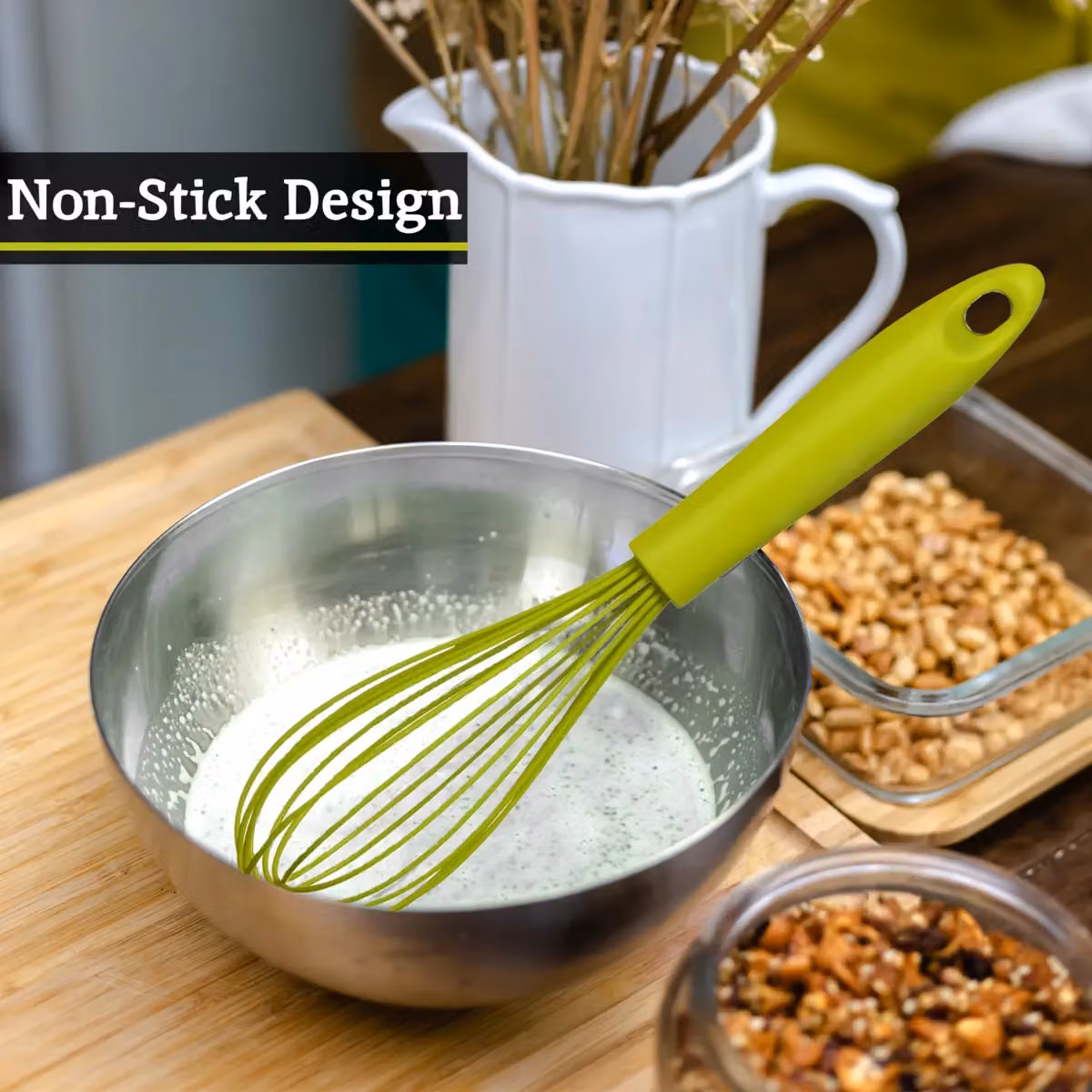 Orsina Heat Resistant Silicone Oval Whisk in Green – 2