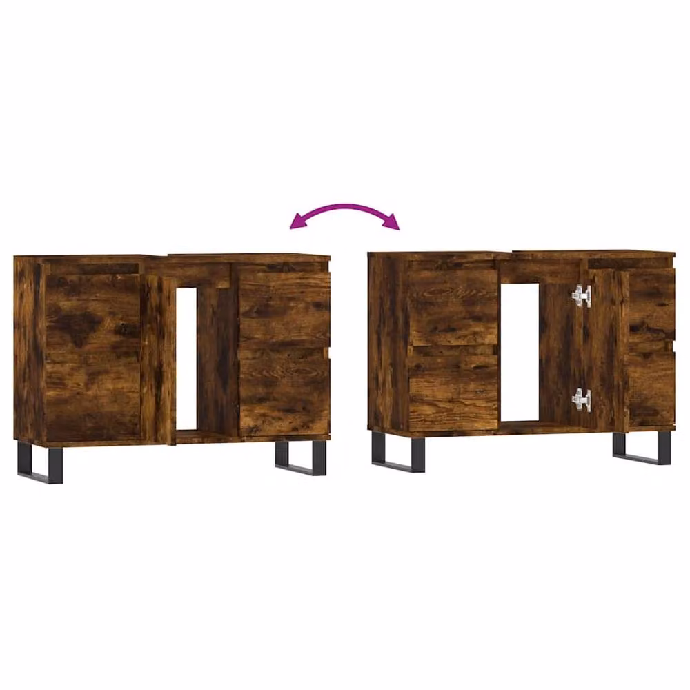 Berkfield Home Bathroom Cabinet in Smoked Oak Brown, W/D/H: 80 x 33 x 60 cm – 4