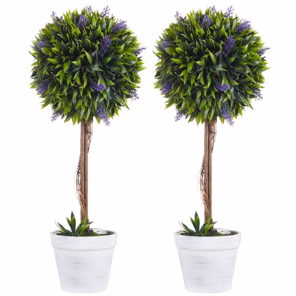 Wyld Haus Keado Set of 2 Artificial Purple Lavender Ball Trees in Green Pots, Height: 60 cm – 2