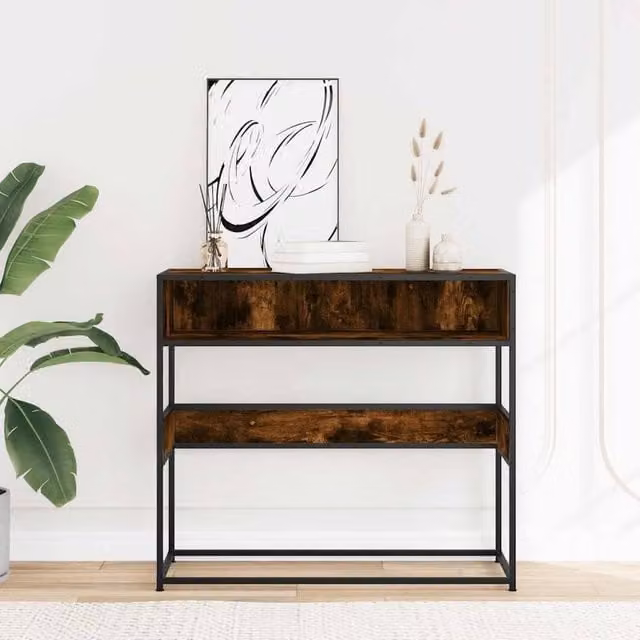 Berkfield Home Decorative Console Table in Smoked Oak Brown, W/D/H: 90 x 35 x 80 cm – 1