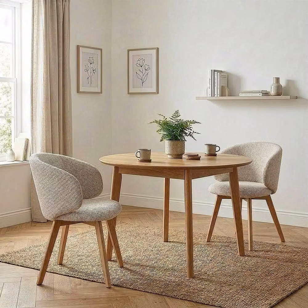 CALICOSY Solene Set of 2 Beige Fabric Dining Chairs with Beech Wood Legs, Height: 79 cm – 2