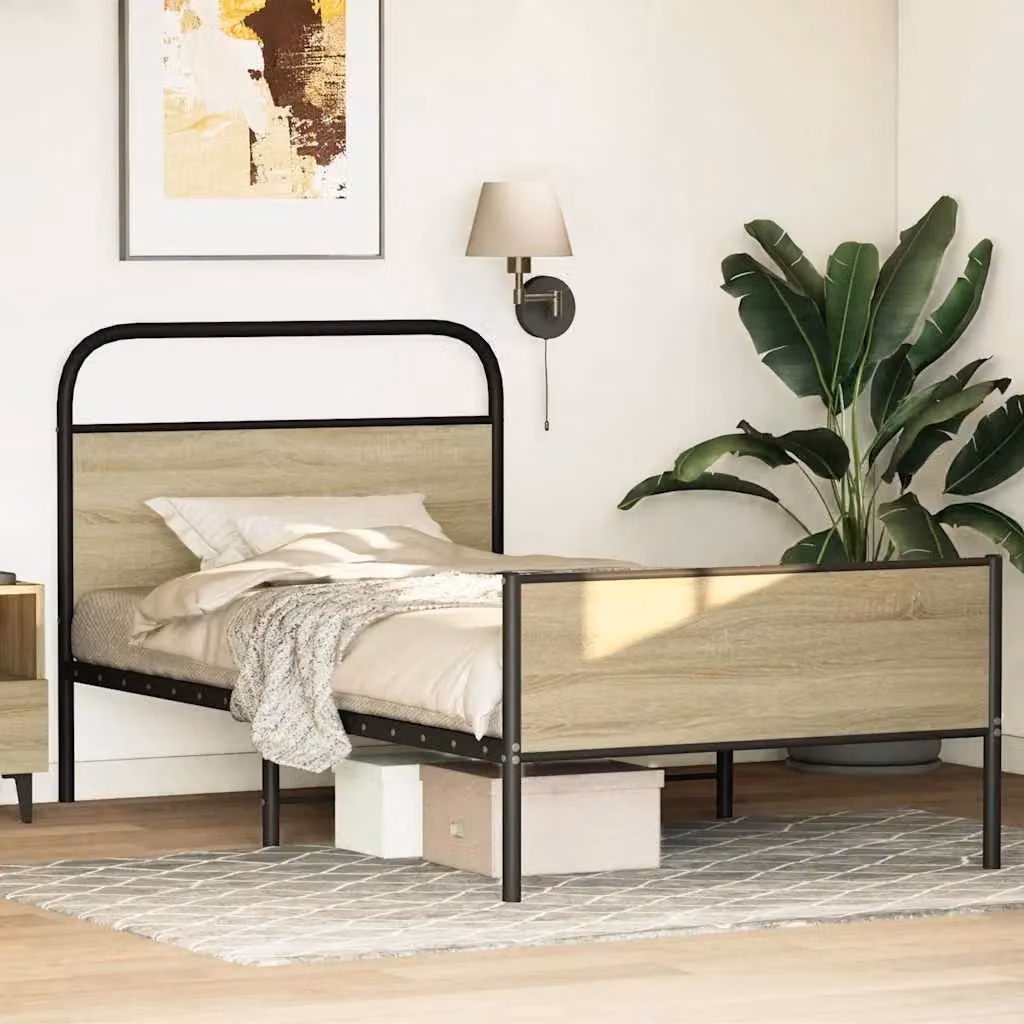Berkfield Home Sonoma Oak Bed Frame in Brown, W/D/H: 90 x 190 cm – 2