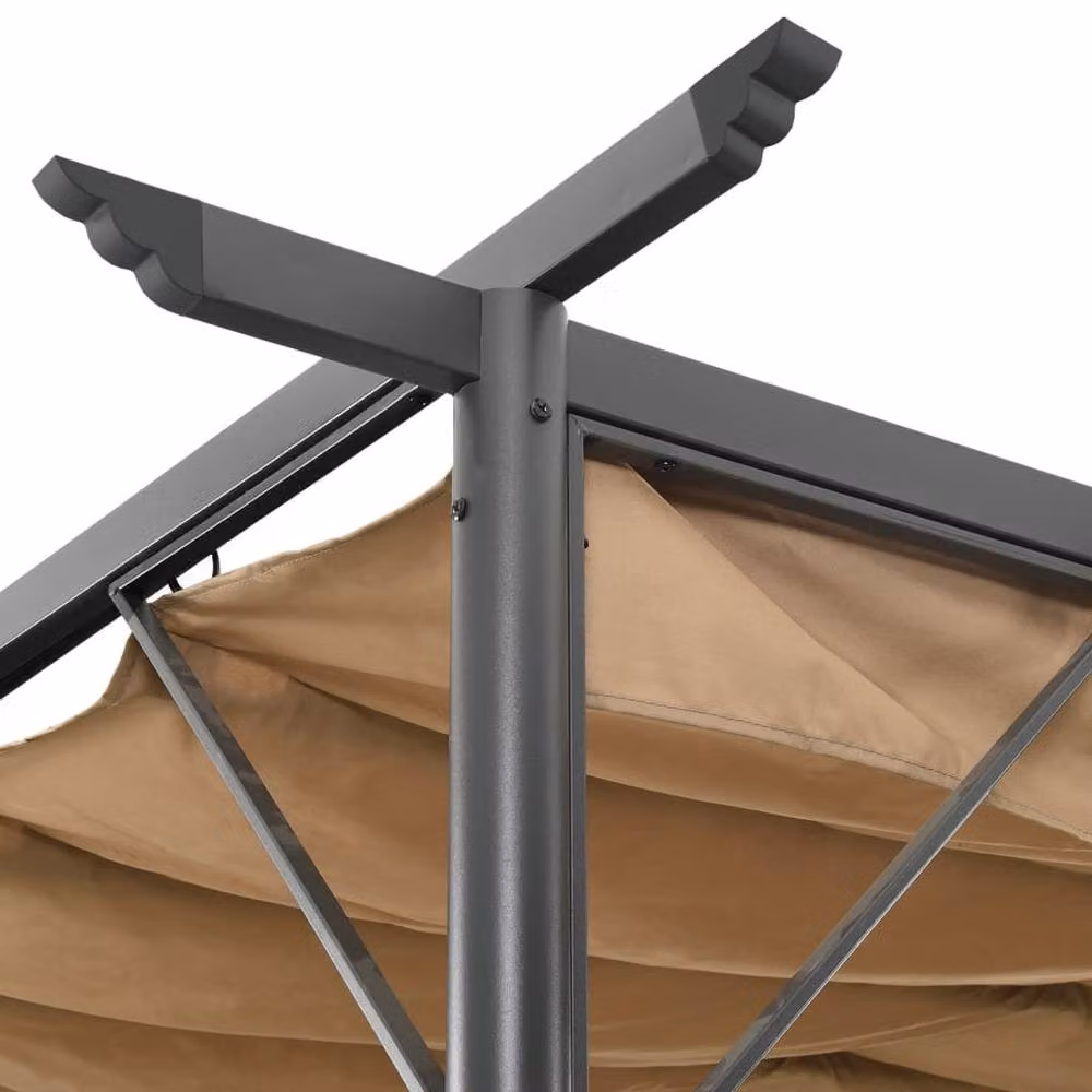 Berkfield Home Pergola with Retractable Roof in Beige, Steel and Polyester, W/D/H: 300 x 300 x 225 cm – 2