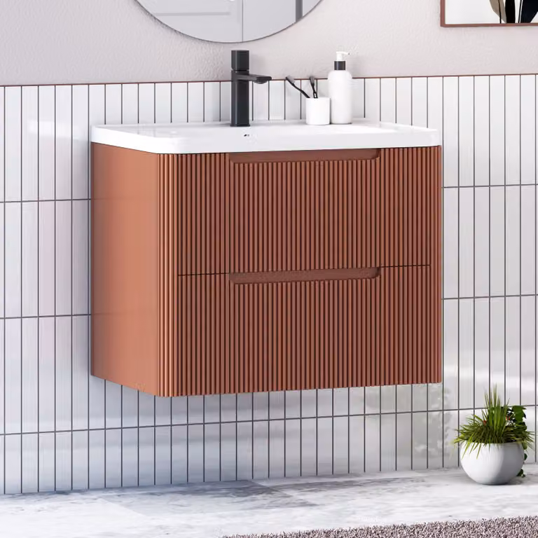 Royal Bathrooms Avenza Wall Hung 2 Drawer Vanity Unit with Ceramic Basin in Terracotta Matt Finish