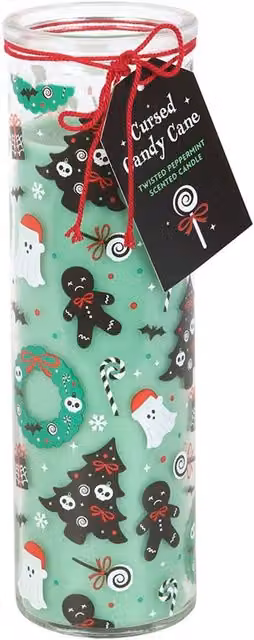 Something Different Merry Creepmas Cursed Candy Cane Tube Candle in Light Green