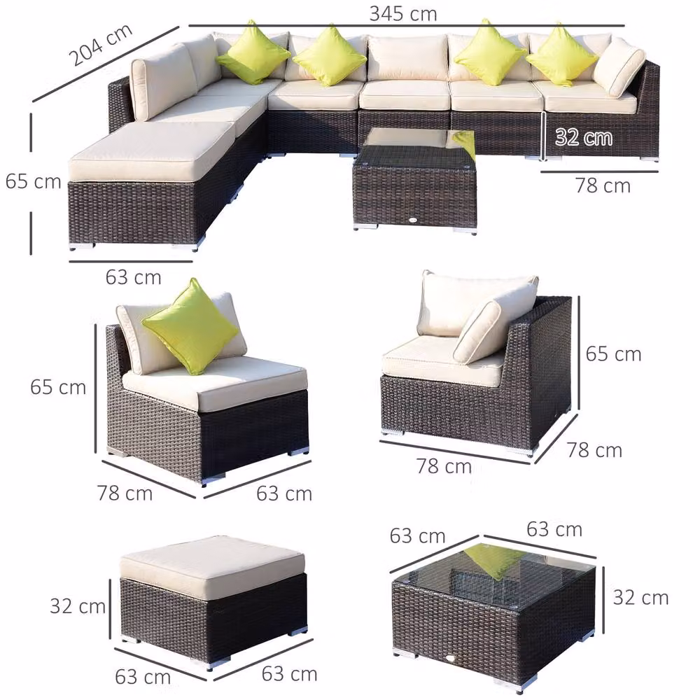 STILVORA 8-Piece Modern Sofa Set with Aluminium Frame and Brown Rattan – 3