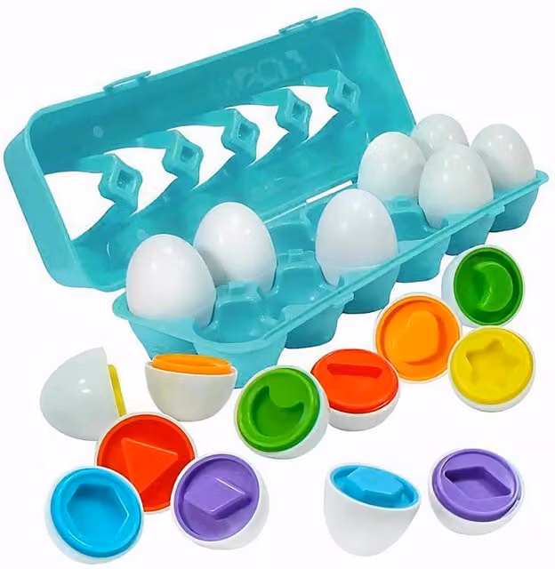 The Magic Toy Shop 12 Piece Turquoise and Multicolour Egg Shape Sorter Educational Matching Game