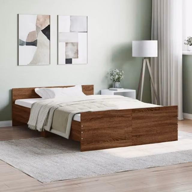 Berkfield Home Small Double Bed Frame with Headboard and Footboard in Brown Oak, W/D/H: 120 x 190 cm – 1