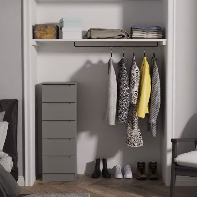 2 U Lucca 5 Drawer Bedside Table in Dark Grey, Medium Size, Ready Assembled