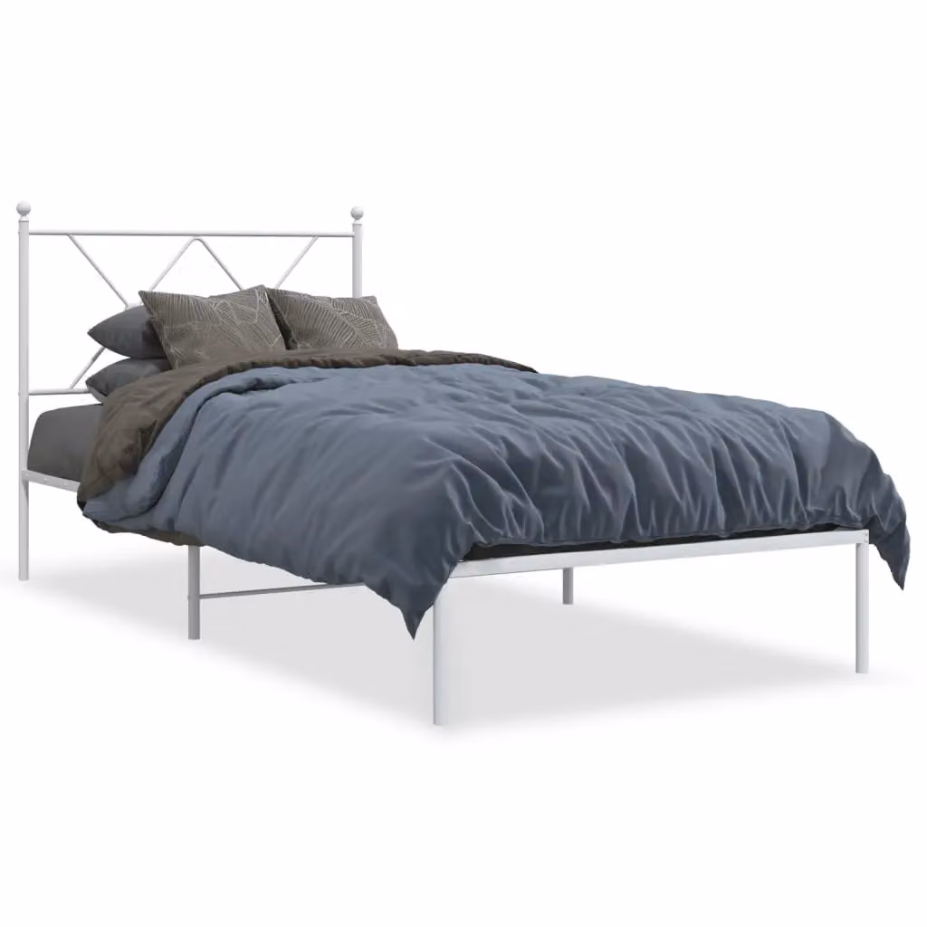 Berkfield Home Metal Bed Frame with Headboard in White, W/D/H: 90 x 190 cm – 2