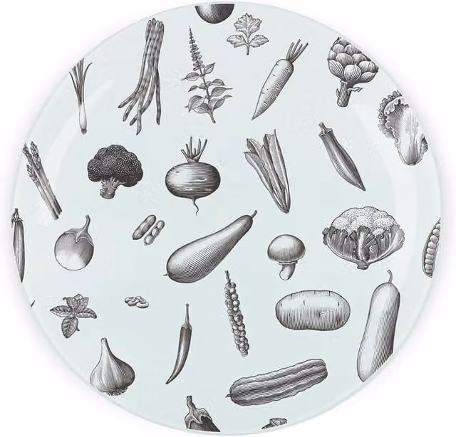 Purely Home Black and White Vegetables Textured Glass Round Trivet