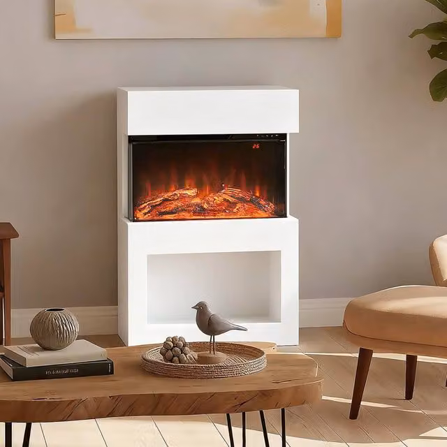 HOMCOM White Electric Fire and Mantel with Remote and Timer, 2000W – 1
