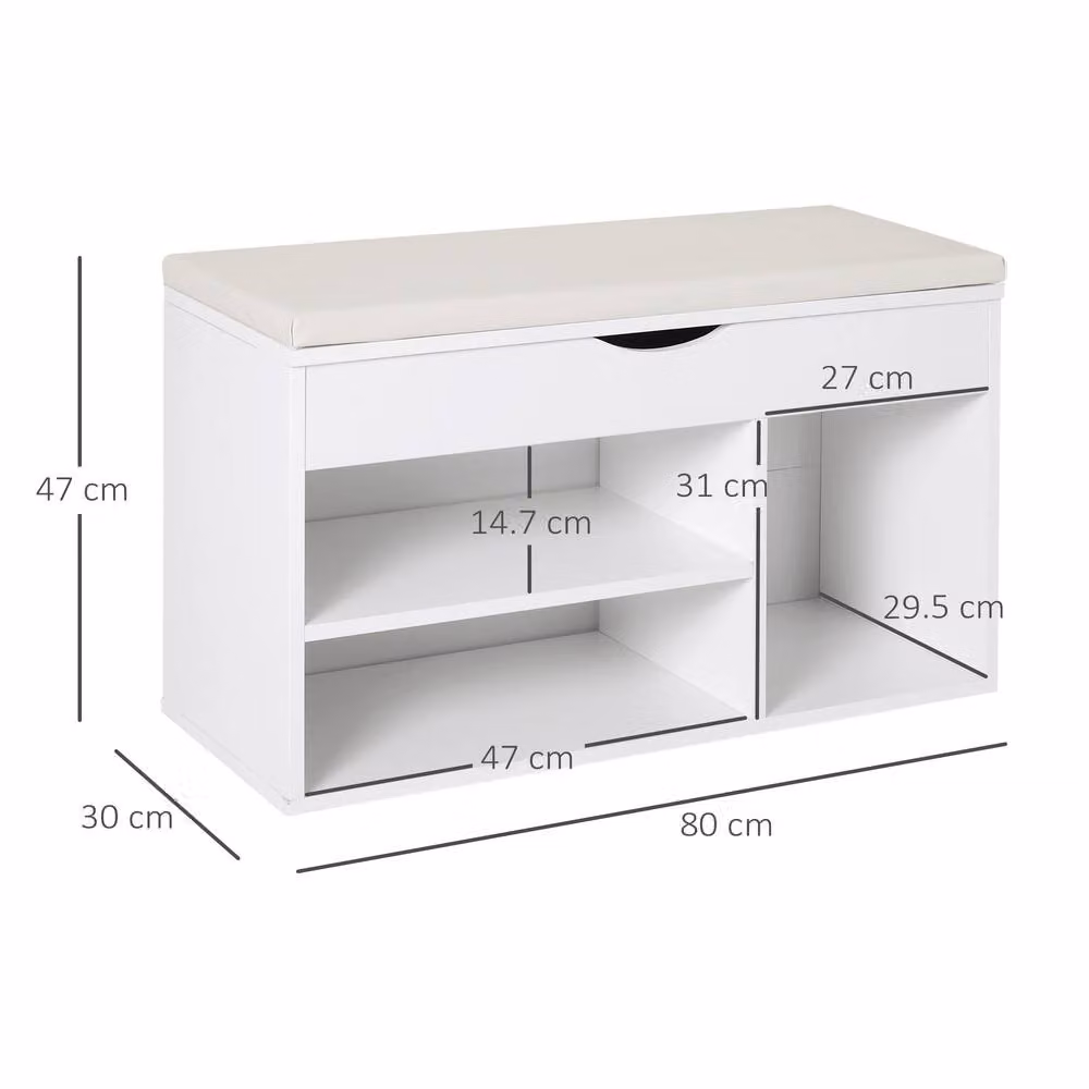 STILVORA Shoe Cabinet Bench with Padded Synthetic Leather Seat in White – 3