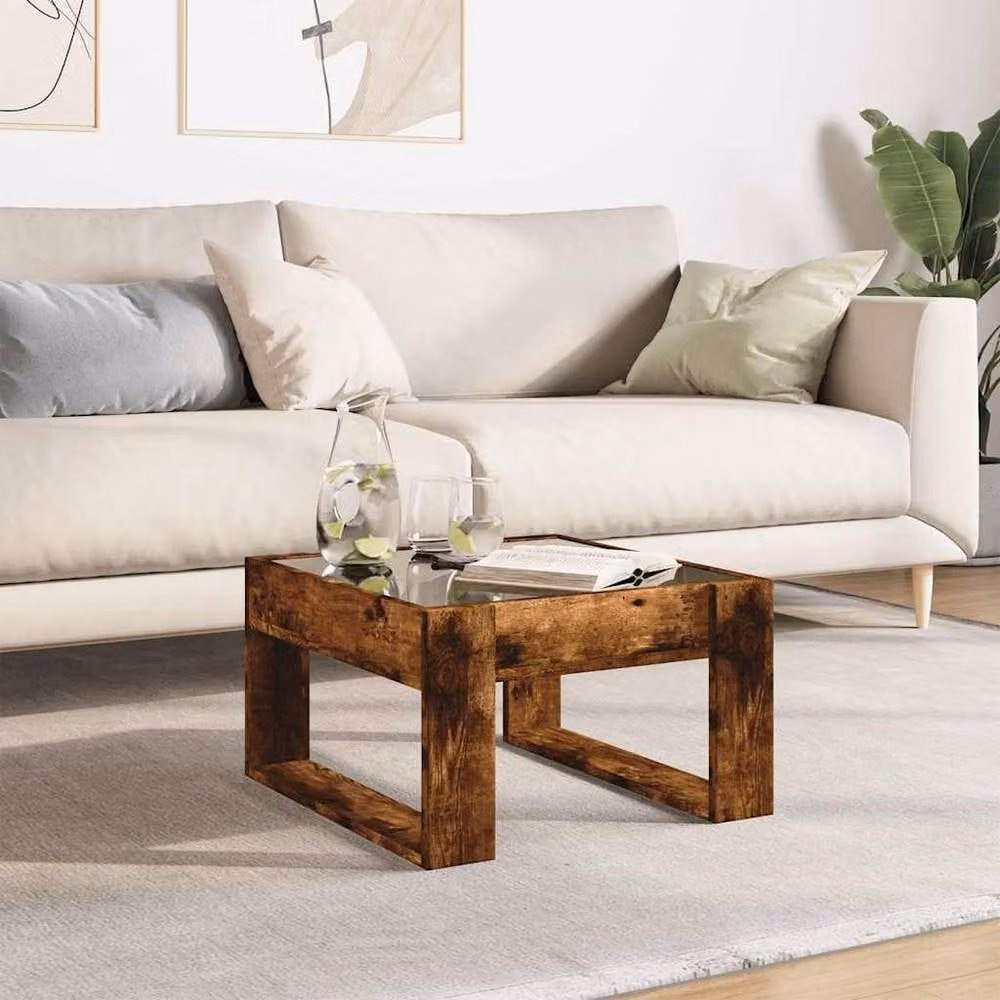Berkfield Home Infinity LED Decorative Coffee Table in Smoked Oak and Brown, W: 50 cm, D: 53 cm, H: 30 cm – 4