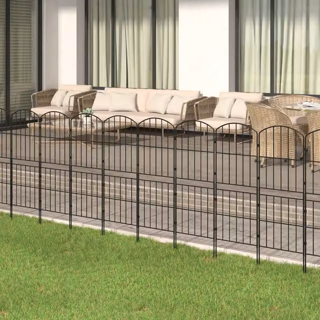 Livingandhome 10 Panel Metal Garden Edging Fence Set in Black