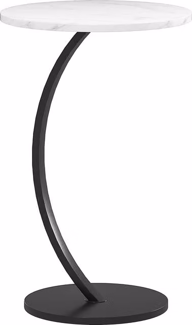 HOMCOM C Shaped Side Table with White Marble Effect Top and Metal Frame, Round Bedside Table, H 61.5 x W 40.0 cm