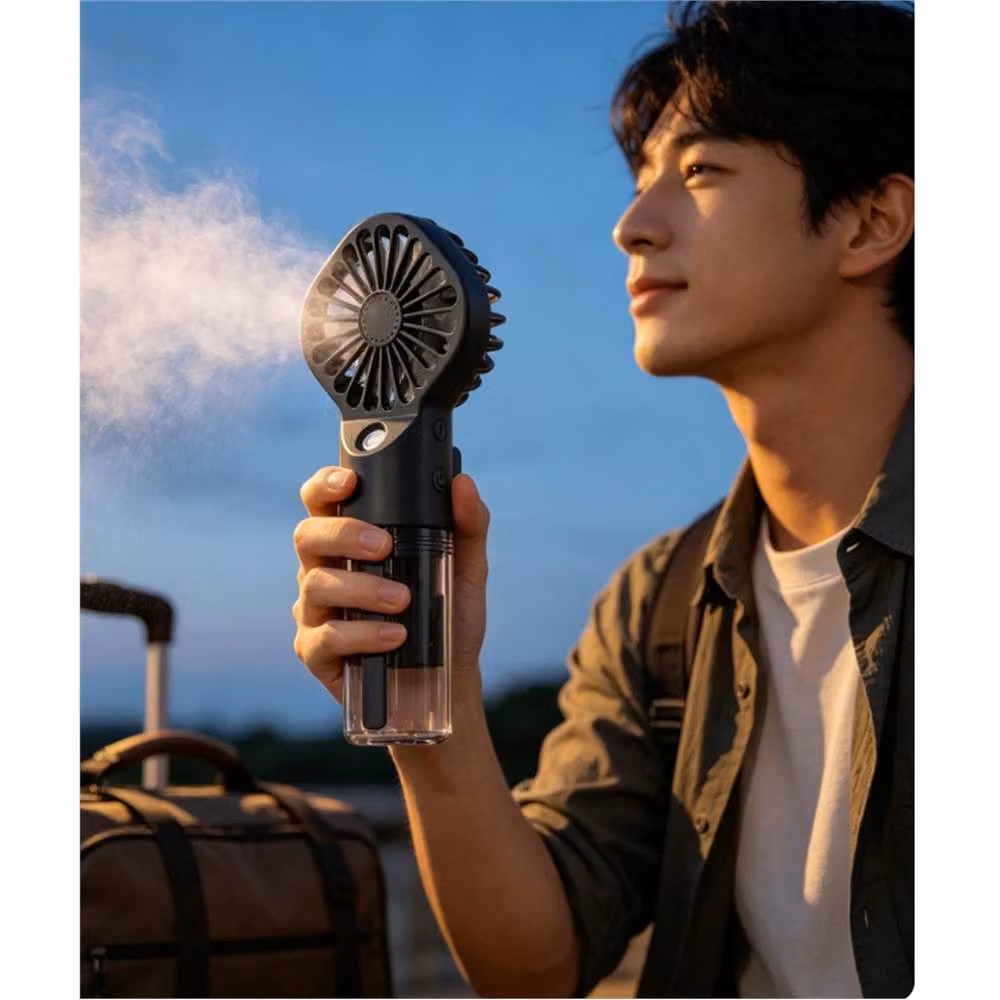FLAVORA Black USB Rechargeable Handheld Mist Cooling Mini Fan – 3