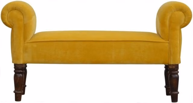 KDMK Modern Yellow Velvet and Mango Wood Bench