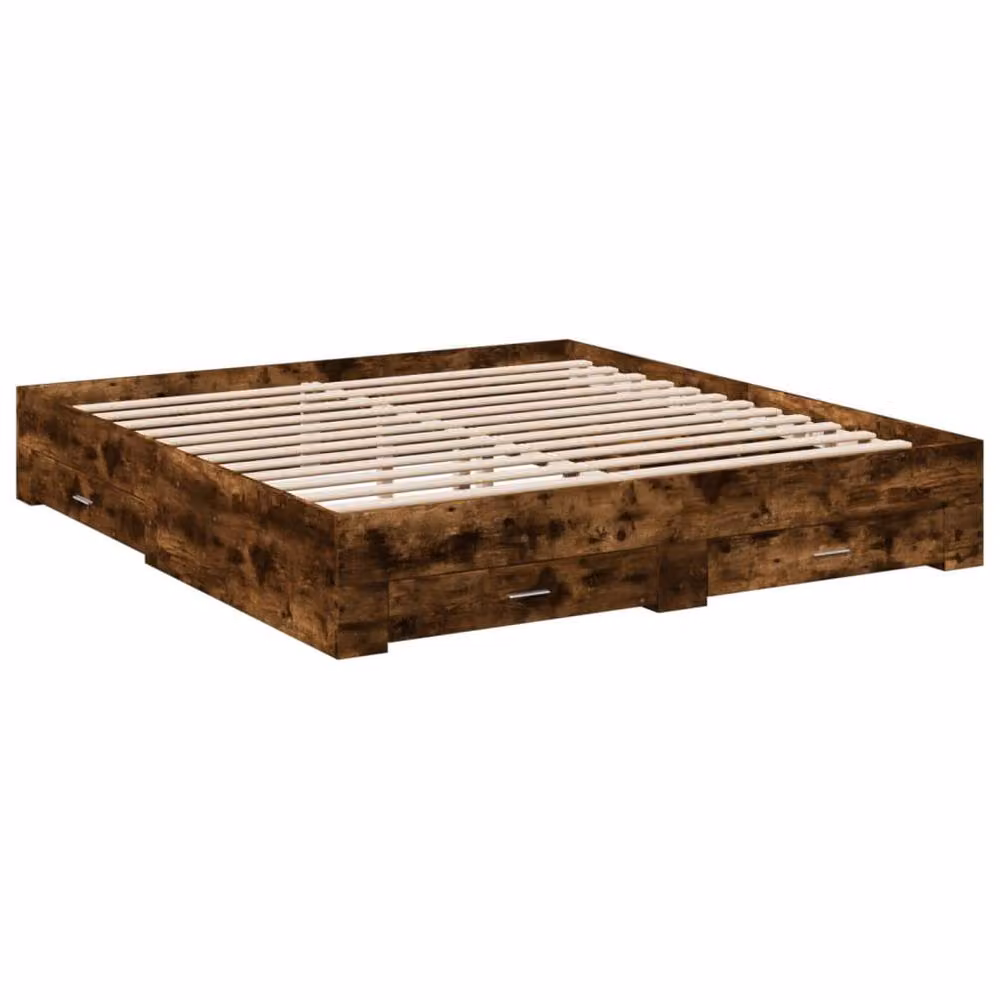 Berkfield Home Modern Bed Frame with Drawers in Smoked Oak Brown, W/D/H: 200 x 200 x 32 cm – 3