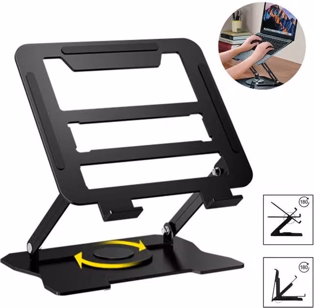 VOGREX Metal Portable Laptop and Tablet Stand Riser, Adjustable Desk Holder, Black