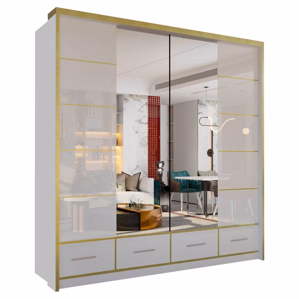 Sliding Wardrobes 4U Modern Gloss Wardrobe with LED Light and Mirror Doors, White, W/H: 203 x 220 cm – 2