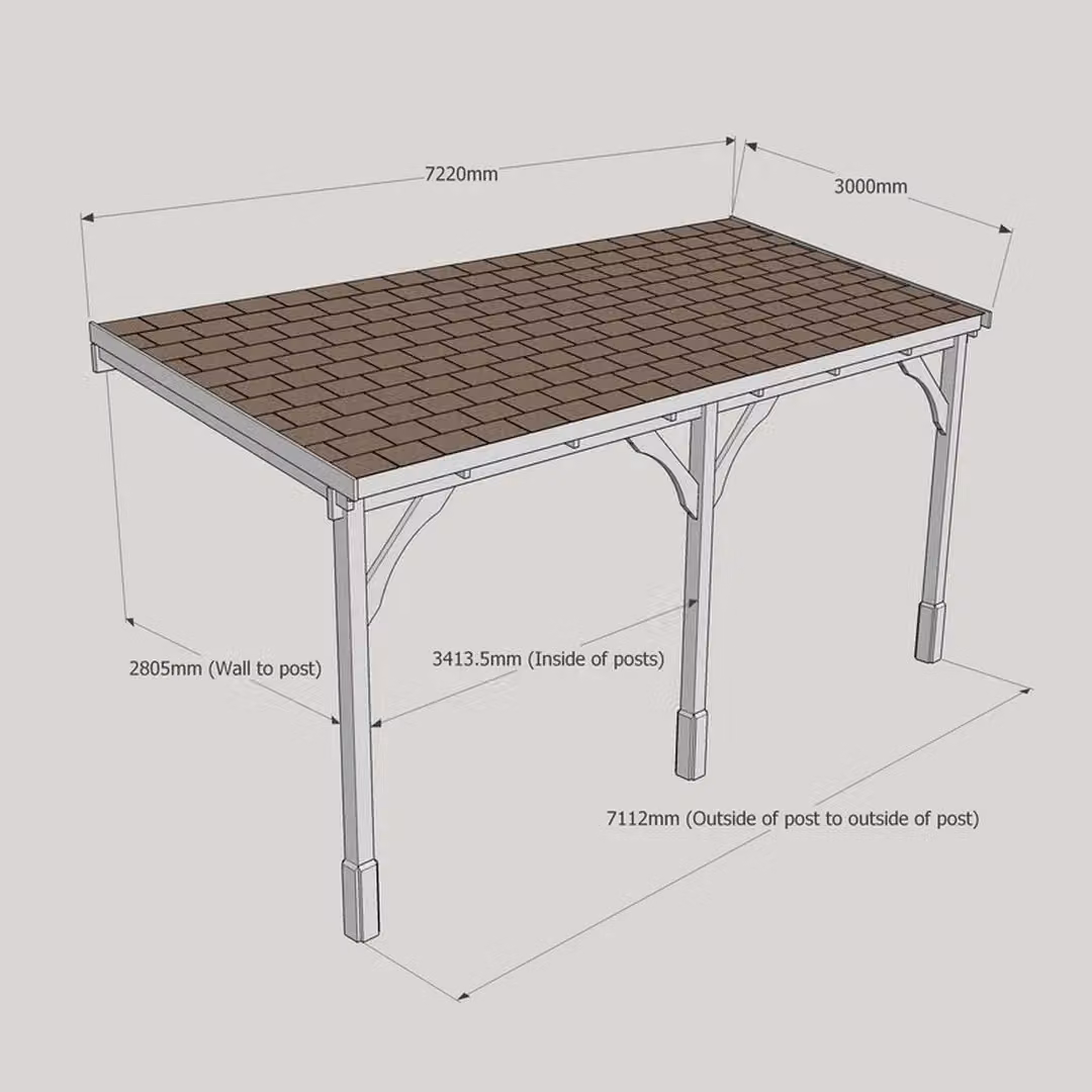 Rutland County Garden Furniture Ltd 3 Post Wood Carport with Bitumen Shingle Roof, Rustic Brown, W: 722 cm, D: 300 cm, H: 270 cm – 3