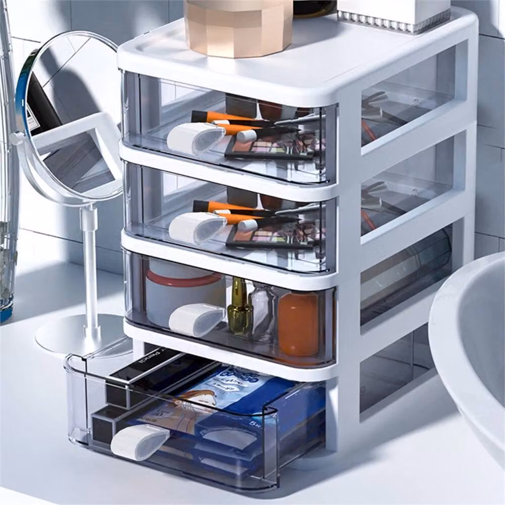 EONLION 4 Tier Storage Container Drawers in White and Transparent, W: 50 cm, D: 20 cm – 3