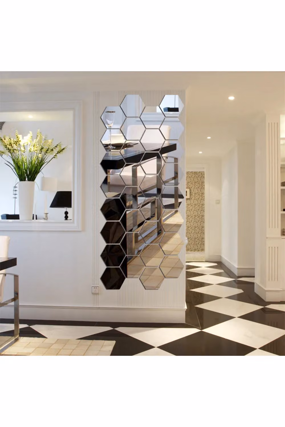Living and Home 36-Piece DIY Hexagonal Acrylic Mirror Wall Stickers in Silver – 3