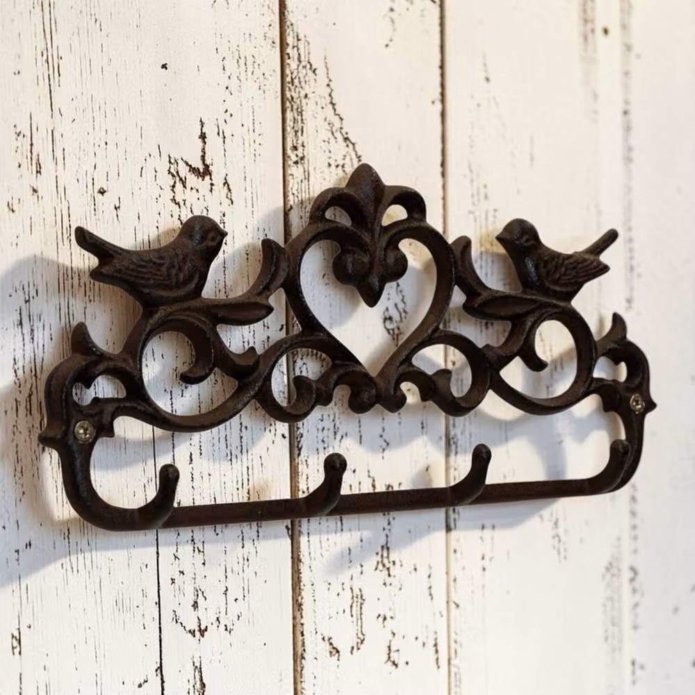 Four Candle Vintage Brown Metal Bird and Heart Coat Hanger, W: 32 cm x H: 15 cm – 2