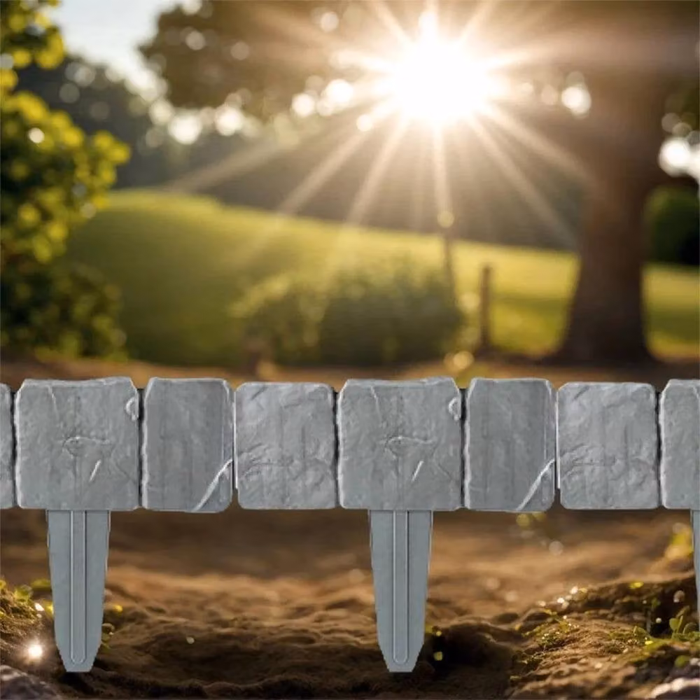 NESTLUNE 30-Piece Grey Imitation Stone Garden Edging Border Fence – 3
