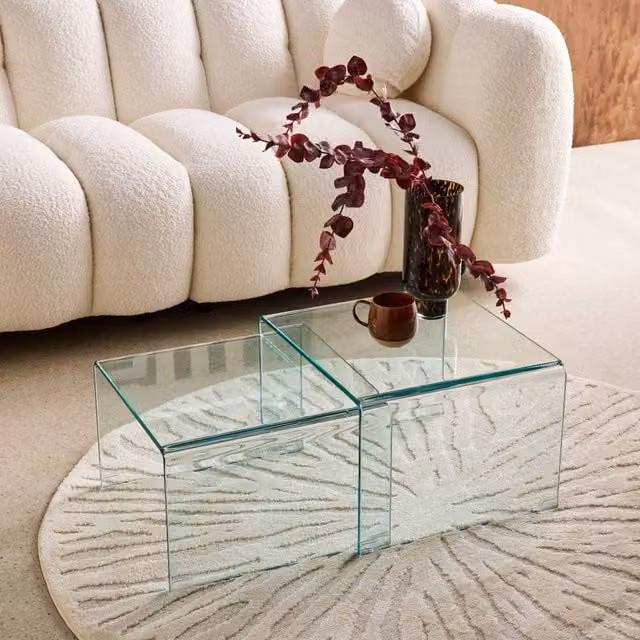 sweeek Modern Rectangular and Square Nesting Tables with Clear Tempered Glass Tops – 1