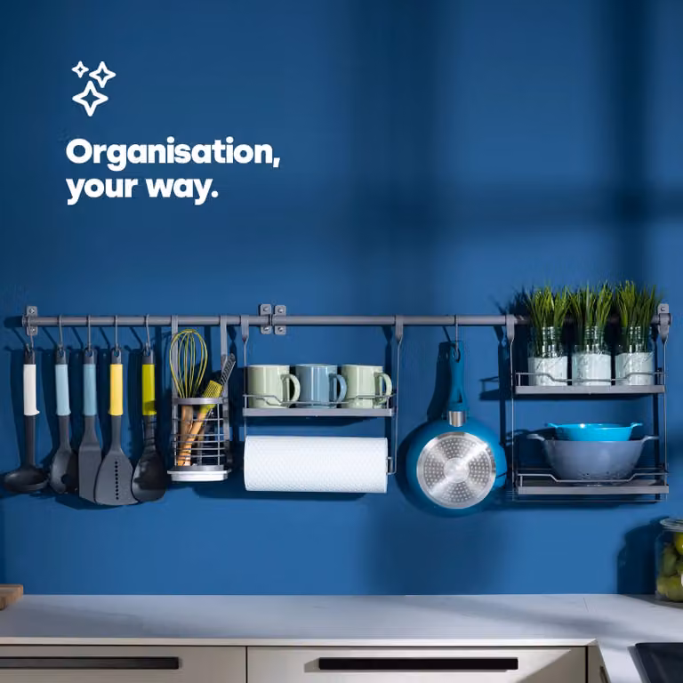 LIVIVO 2 Tier Wall Mounted Kitchen Hanging Storage Rack and Organiser in Grey