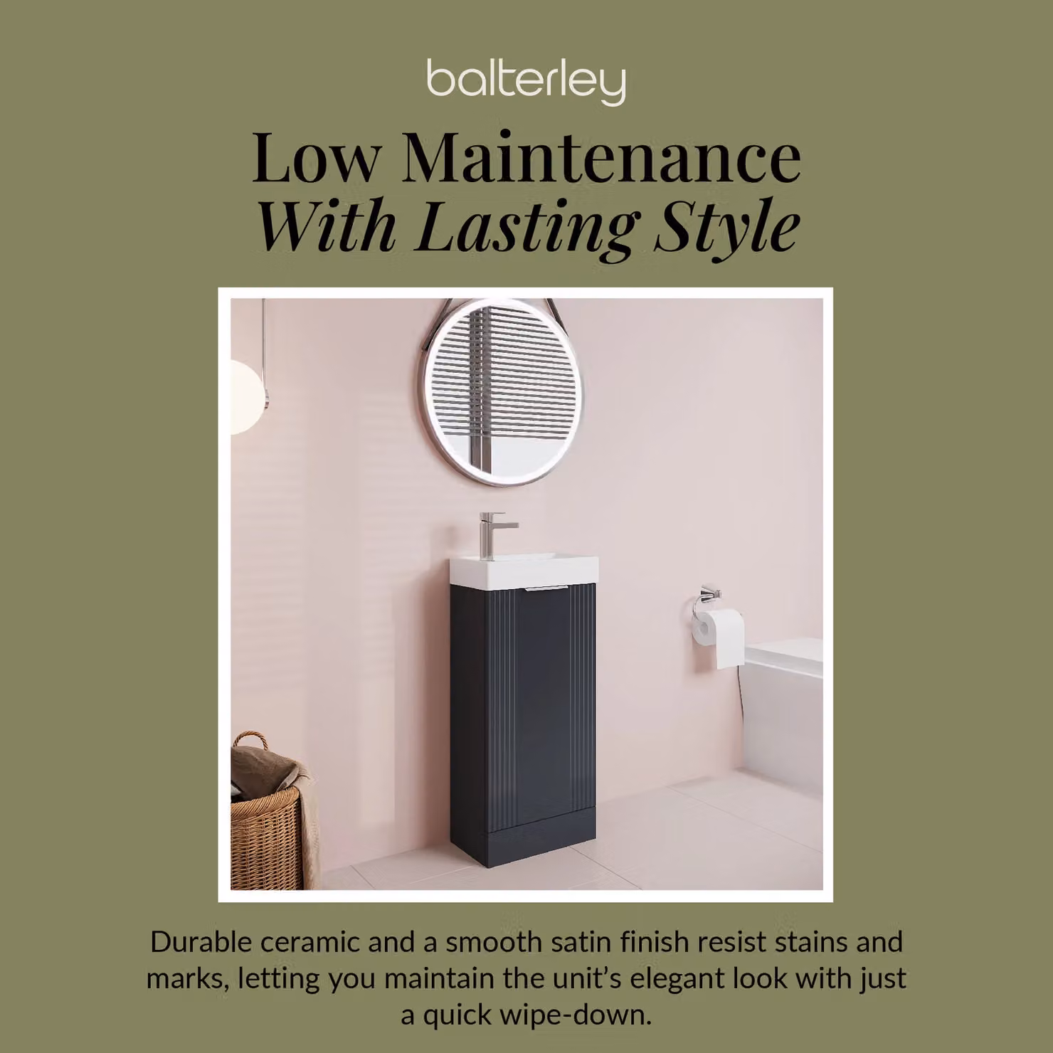 Balterley Retro Freestanding Bathroom Vanity Basin Unit in Matt Grey, W/D/H: 40 x 40 x 78.1 cm – 5