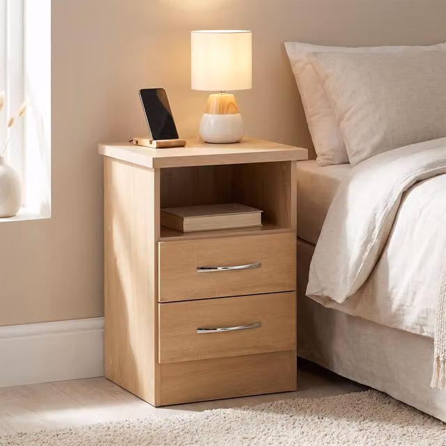 Seconique Nevada 2 Drawer Bedside Table in Sonoma Oak Effect, W: 40 cm, D: 40 cm, H: 61 cm – 2
