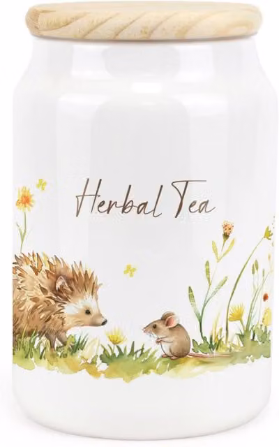 Purely Home Hedgehog & Mouse Ceramic Herbal Tea Storage Canister - White