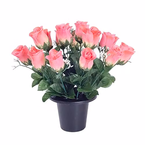 Homescapes Set of 3 Artificial Rose and Gypsophila Flowers in Black Pots, Height: 28 cm – 2