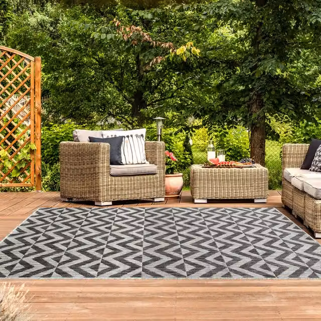 The Rug House Geometric Flatweave Outdoor Garden Rug in Grey, W: 150 cm, D: 80 cm