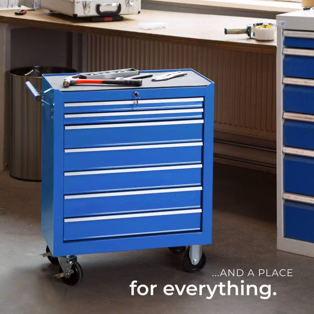 tectake Lockable and Rollable Steel Tool Chest in Blue – 6