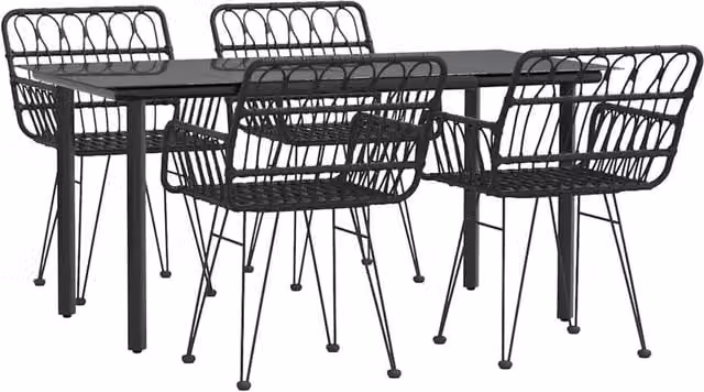 Berkfield Home Beautiful 5 Piece Garden Dining Set in Black Poly Rattan