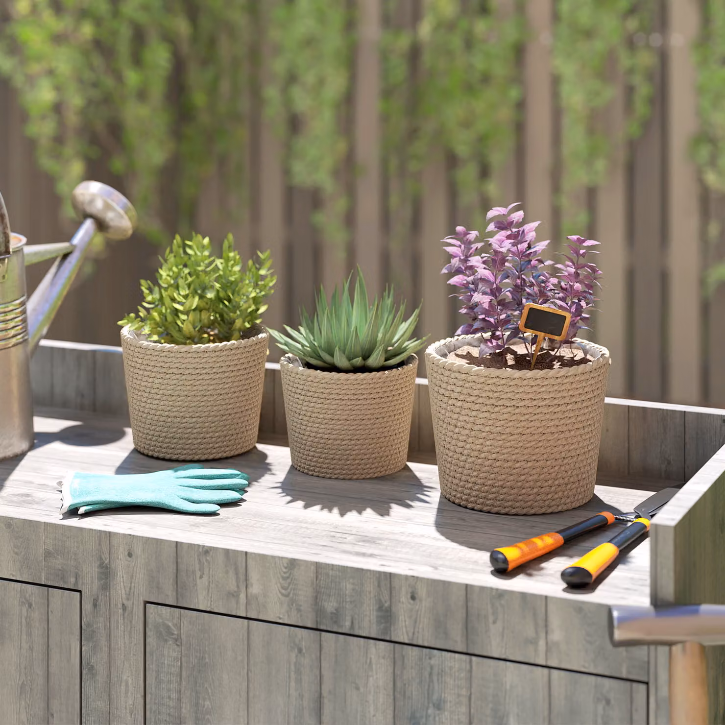 Outsunny Set of 3 Seagrass Planters in Brown and Beige for Indoor and Outdoor Use – 2