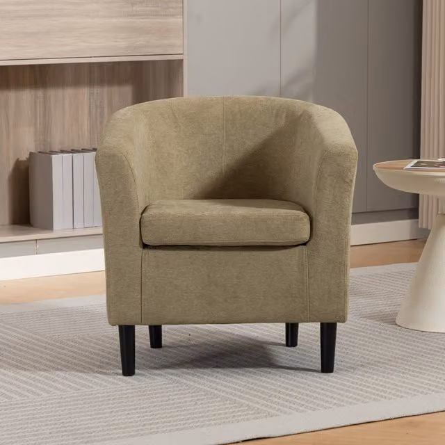 Artemis Home Beulah Tub Accent Chair in Green Fabric with Solid Wood Frame